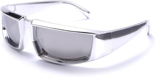 Wrap Around Futuristic Rectangle Sunglasses for Women Men – Chunky Fashion UV400 Shield Eyewear