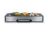 Lieferumfang: 1x SEVERIN Plancha-Grill, PG 8615, Material: Edelstahl/Kunststoff, Maße (LxBxH): 32 x 59 x 9,5 cm, Gewicht: 4,71 kg, Leistung: 2.400 W, Farbe: Edelstahl/Schwarz
