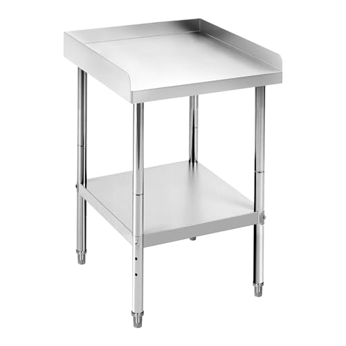 Aptliton NSF Certified Stainless Steel Commercial Work Table – Adjustable Height – 2" Edge Baffle – Corrosion Resistant – 400 lbs Capacity – Equipment Stand for Restaurant, Kitchen, Hotel, Home –