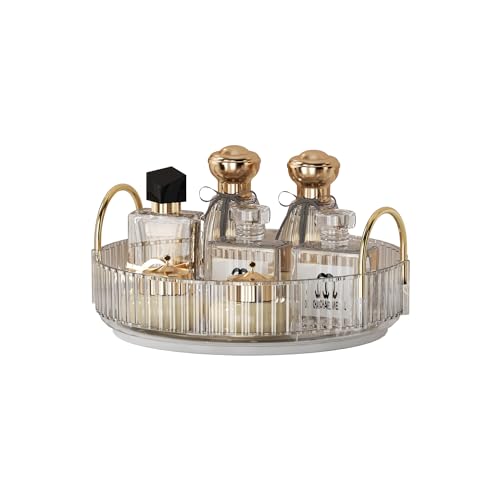 Rotating Makeup Organizer for Vanity, Spinning Cosmetics Storage for Bathroom Countertop, Skincare Holder Rack for Facial Cream, Perfume, Lotion, Lipstick (1 Tier, Clear)