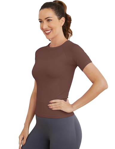 Image of MathCat Short Sleeve Workout Tops for Women, Seamless Women's Compression Shirt, Yoga Running Athletic Shirts Soft Gym Tops
