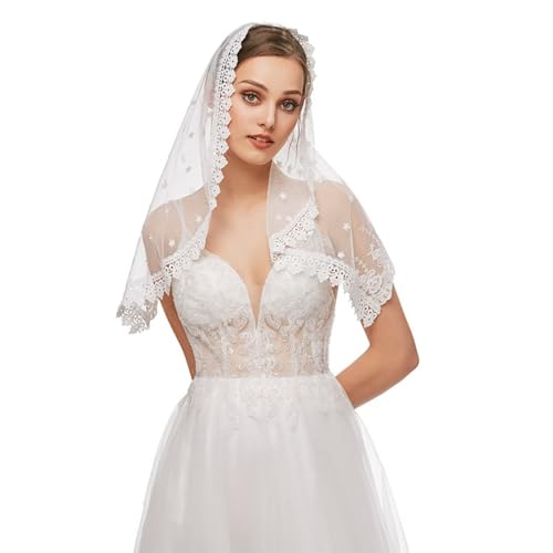 runrayay Iglesia Católica Mujeres con velo, tradicional Reza de la Iglesia de Mandela velo con cubierta de cabeza de misa latina, blanco