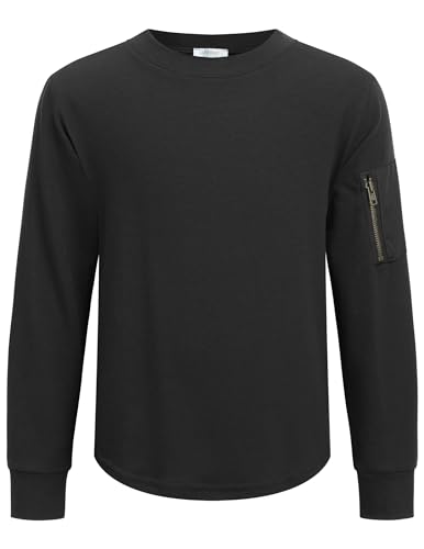 Arshiner Boy's Loose Long Sleeve Solid/Tie-Dyed Print Curve Hem T Shirt for 5-12 Years