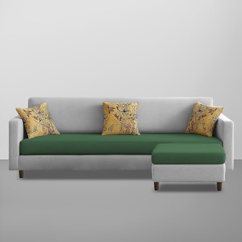 Image of Casaliving Premium Lifestyle Fabric 5 Seater L Shape Sofa Set 4 Seater Modern Sofa Set & Ottoman for Living Room (Green Grey Color)