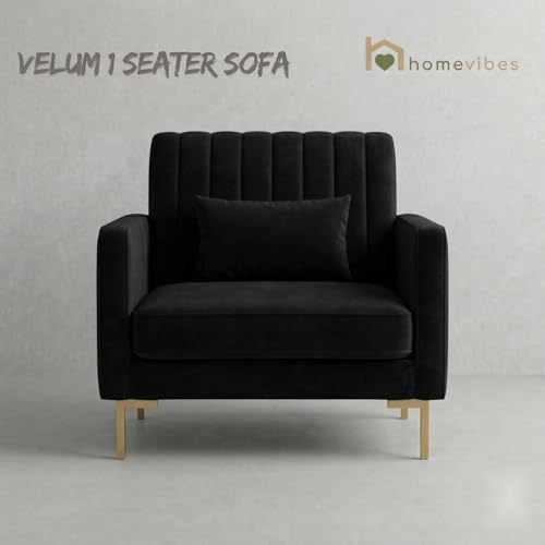 Image of 1 Seater Velum Fabric Sofa Set for Living Room, Modern Design with High Density Foam, Solid Wood Frame, Ergonomic Comfortable Seating for Home & Office (Black, 1 Seater) | Soft foam comfort, Strong wood frame