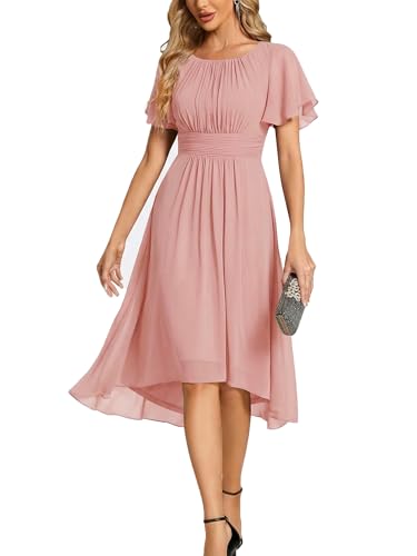 Image of Ever-Pretty Women's Chiffon Crew Neck Empire Waist Wedding Guest Dress Summer Short Sleeve Semi Formal Dresses 02053