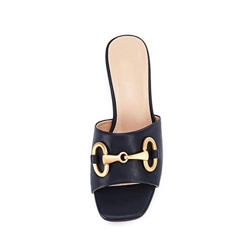 Image of Coutgo Womens Heeled Slides Sandals Square Open Toe Slip on Comfortable Kitten Block Low Heel Metal Chain Dressy Shoes