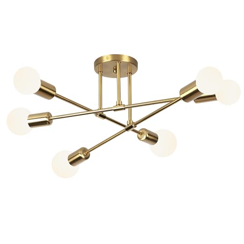 Luminária Pendente De 6 Cabeças Dourada, Pendente LumináriaDe Tet...