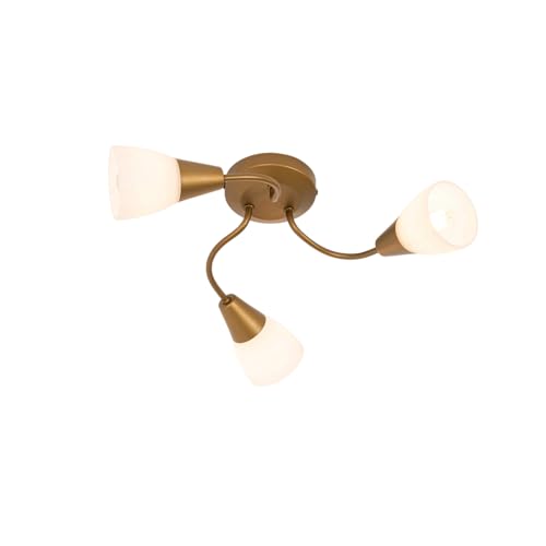 Qazqa - Klassisch I Antik Klassischer Deckenstrahler Gold I Messing mit Milchglas rund 3-flammig Spotbalken-flammig – Madi I Wohnzimmer I Schlafzimmer - Stahl Rund - LED geeignet E14