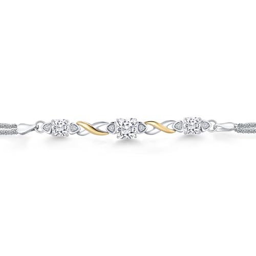 Gem Stone King 925 Silver and 10K Yellow Gold White Moissanite and White Lab Grown Diamond Bracelet For Women (2.55 Cttw, Asscher Cut 6MM and 5MM, 6.5/7/7.5 Inch, Made in Italy)2