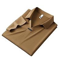 FXVZVFES Camisas Polo Masculinas de Seda Gelada Manga Curta Casual para NegóCios Sem Passar A Ferro Lapela Cor SóLida Secagem RáPida,Brown,XL