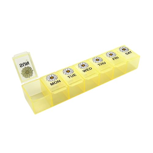 Image of EZY DOSE Weekly (7-Day) Daily Pill Case, Medicine Planner, Vitamin Organizer, Supplement Container, Large Compartments, Yellow Daisy Days Design, Easy-to-Open, Travel-Friendly, BPA Free
