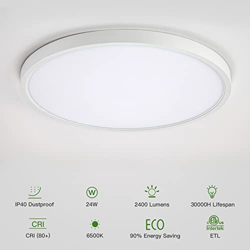Ocioc 24W Flush Mount Ceiling Lights Fixture 12 Inch 6500K Daylight White Ultra-Thin Round Led Lighting Lamp-2 Pack thumb #1