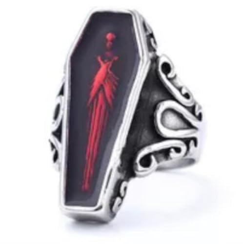 Bague anneau de la série skull avec cercueil en époxy rouge aux finitions rétro