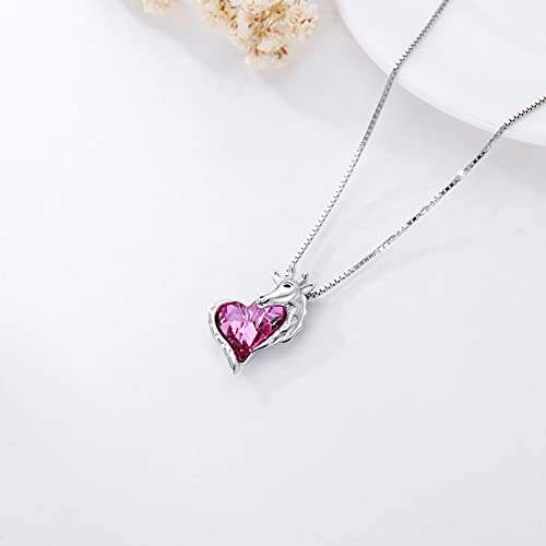 AOBOCO 925 Sterling Silver Giraffe Heart Necklace, Cute Giraffe Animal Jewelry Gift for Women Teen Girls Daughter Girlfriend, Made with October Pink Birthstone Crystal - Image 4
