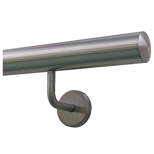 TIBU Handlauf Geländer Edelstahl Ø 42,4 mm - Länge 40 cm - Ende leicht gewölbte Kappe und gewinkelte Halter - Rostfrei für Außen und Innen
