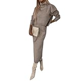 Photo Gallery notrya abito a collo alto donna set 2 pezzi abito midi e set maglione a collo alto elegante vestito in maglia cocktail sera vestito (l,khaki)