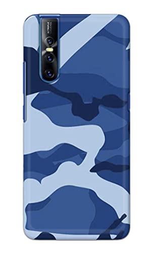 Image of Printed Hard Back Cover Case for Vivo V15 Pro Back Cover (Army Blue Pattern) -1302