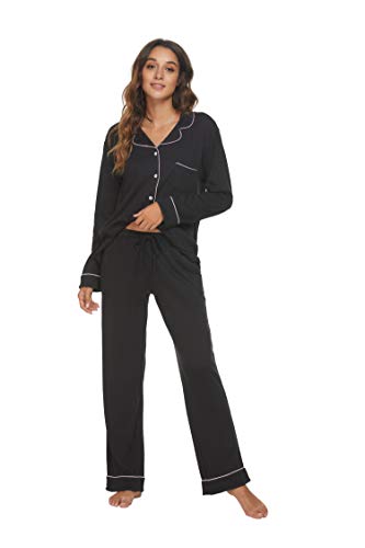 HEARTNICE Womens Pajama Set, Soft Long Sleeve Pajamas & Long Pants with Pockets, Warm Button-up Sleepwear Lounge Pjs4