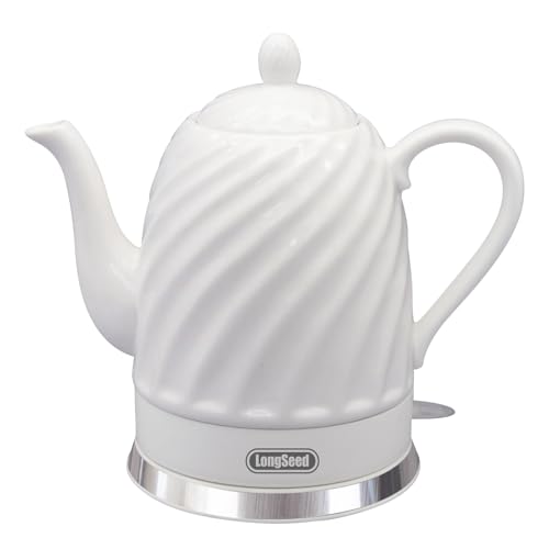 Tetera eléctrica de cerámica 1.5 L, 1500W, sin cable, blanco