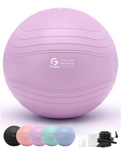 Image of Gruper Yoga Ball, Extra Thick Exercise Ball for Workout Pregnancy Stability - 4 Sizes Anti Burst Balance Ball for Yoga, Pilates, Fitness, Birthing, Physical Therapy - Includes Pump