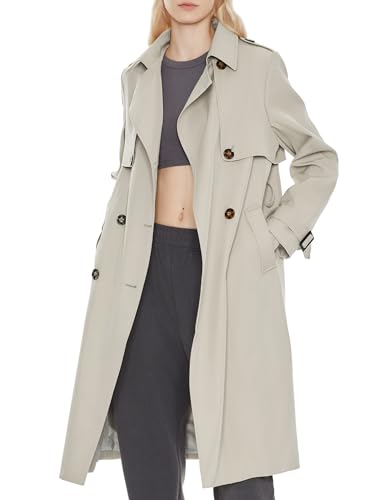 Orolay Womens Long Trench Coat Double-Breasted Classic Lapel Overcoat with Belt Gray S
