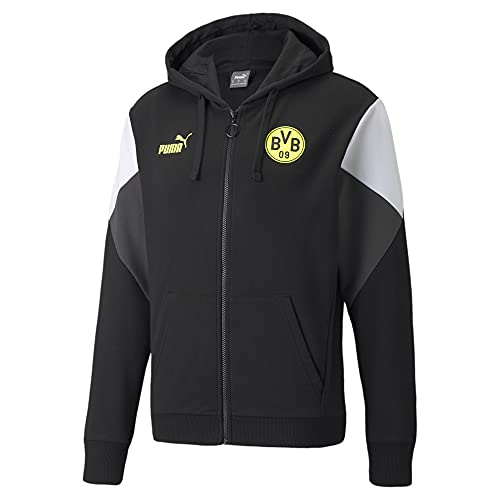 PUMA Men's Standard BVB FTBLCULTURE Full Zip Hoodie, Black-Safety Yellow, Small