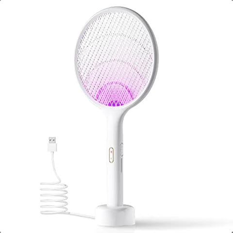 YISSVIC Electric Fly Swatter 4000V Bug Zapper Racket Anti-mosquito USB Rechargeable with Charging Base Cover