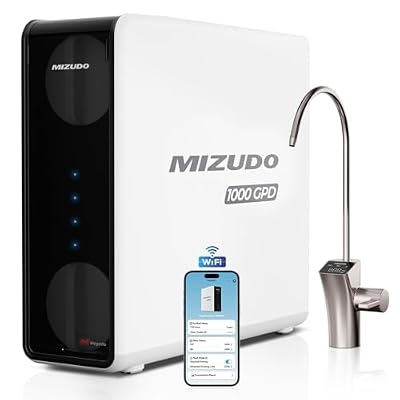 MIZUDO Reverse Osmosis Water Filtration System, 9-Stage Tankless Reverse Osmosis Water Filter, 1000GPD 3:1 Pure to Drain, Smart WiFi RO System Under Sink, LED Faucet, Reduce PFAS