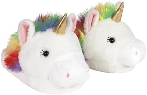 Fuzzy Unicorn Slippers for Women and Men - Rainbow Plush Animal S...