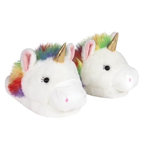 Fuzzy Unicorn Slippers for Women and Men - Rainbow Plush Animal Slippers for Adults
