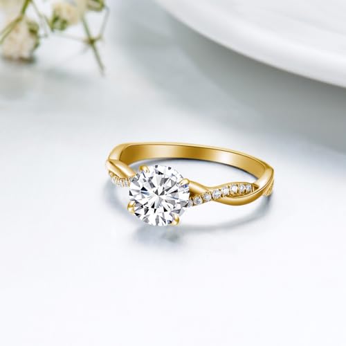 Round Cut Infinity Twist Engagement Rings for Women,10K 14K 18K Solid Gold 1.3 cttw. Moissanite Rings Engagement Wedding Anniversary Promise Bridal Bands with Engraved Name3