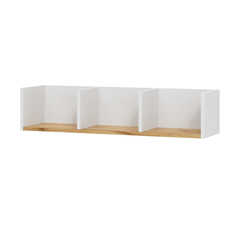 Vicco Estantería de Pared Tomy, Roble Blanco/Dorado, 90 x 20 cm, Apto para Montaje en Pared para almacenar Libros y Objetos Decorativos