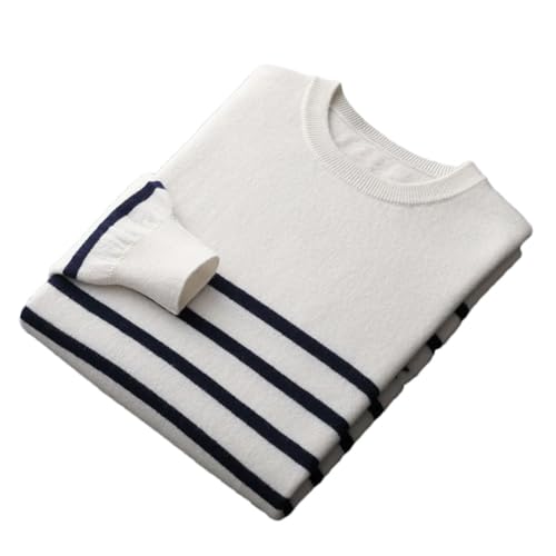 Men's Solid Wool Sweater O-Neck Navy Style Striped Top Spring and Loose Youth Business Casual Cashmere Sweater