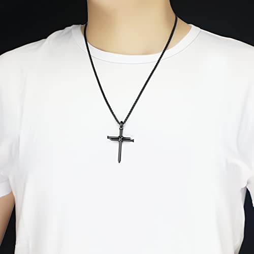 Nail Cross Necklace for Men Stainless Steel Chain 24inch 3 Nails Jesus Cross Pendant Christian Gifts for Dad 3 Colors4