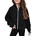 Girls Full Zip Sweatshirt No Hood Fall Fashion Long Sleeve Stand Collar Jackets Fleece Coat With Thumb Hole & Pockets