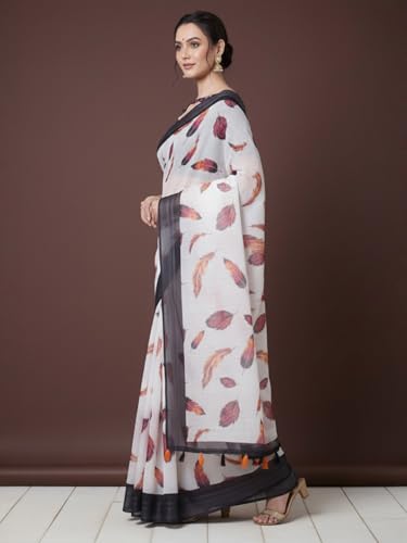 Image of AKHILAM Women's Multicolor Litchi Silk Ethnic Motif Print Saree With Unstitched Blouse Piece|sarees for women | litchi silk sarees
