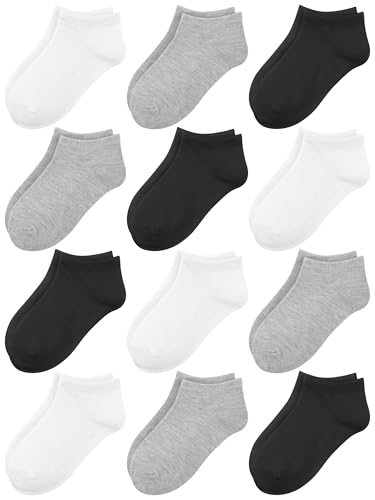 Cooraby 12 Paare Jungen Sneaker Kurze Socken Kinder Mädchen Knöchelsocken Sneakersocken kinder Kleinkind socken Schulkind Socken für 1-9 Jahre