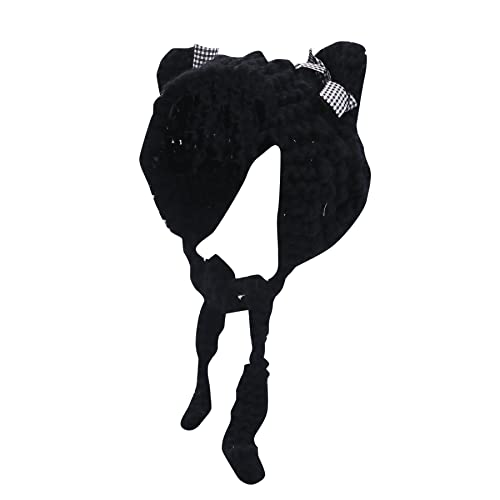 Women Crochet Beanie Cable Hat Ear Flaps Earmuff Cap Women's Skullies&Beanie Outdoor Braided Cat Ears Knit Caps,Black #TOP2