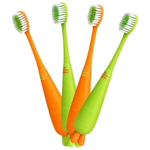 Toyvian Cepillos de Dientes Suaves para 4 Piezas Diseño de Zanahoria y Rábano Cerdas Suaves Seguras Tamaño Infantil Adecuado para Cuidado Dental Diario en Casa