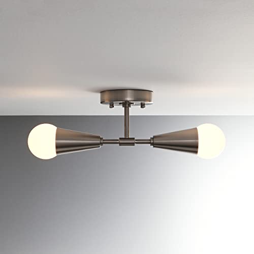 Image of BRIGHTTIA Vicky 2 Light Cone Socket Wall Sconce - Mid Century Modern Fixture for Wall & Ceiling - Minimalist Edison Lamp for Hallway and Bathroom Vanity - Brushed Nickel (BW0027-2N)