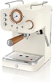 Swan SK22110WHTN Nordic Espresso Coffee Machine with Milk Frother, Steam Pressure Control, 1.2L Detachable Water Tank, 1100W, Nordic Cotton White