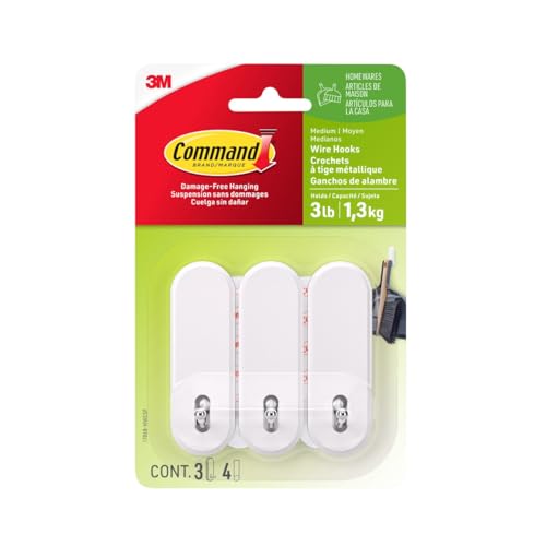 Image of Command Wire Hooks, Medium, White, 3 Hooks, 4 Strips