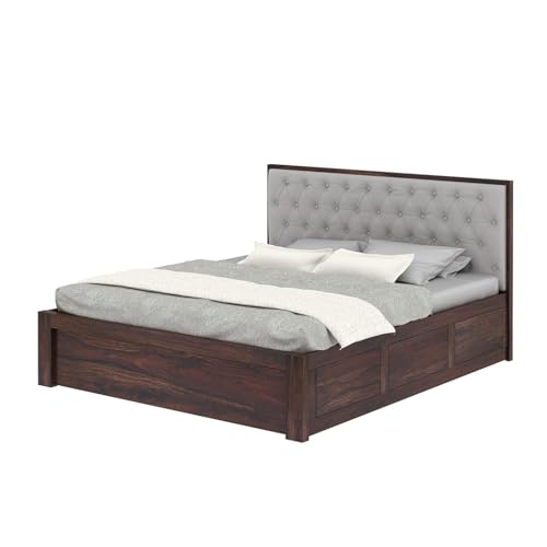 Image of Ganpati Arts Sheesham Wood Decan King Size Bed with Box Storage | Wooden Double Bed Cot Palang for Bedroom, Home & Hotel Furniture (Walnut Finish)