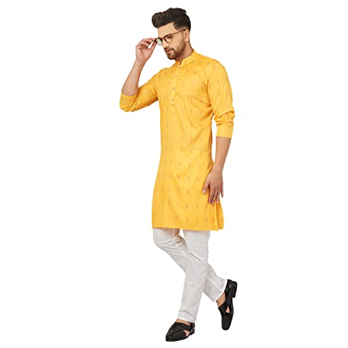 Image of Traditional Cotton Self Design Kurta Pajama Set For Men