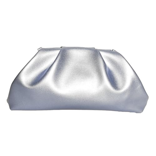 Image of BRYCTSISEN Pleated Evening Vegan Leather Clutch Handbag Purse Metallic PU Cloud Shoulder Bag for Women Evening Purse Handbag