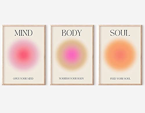 Positive Aura Posters for Room Aesthetic 3 Piece Colorful Grainy Gradient Canvas Wall Art Spiritual Soul Body Mind Quote Print Painting Danish Pastel Home Decor for Bedroom 12x16in Unframed