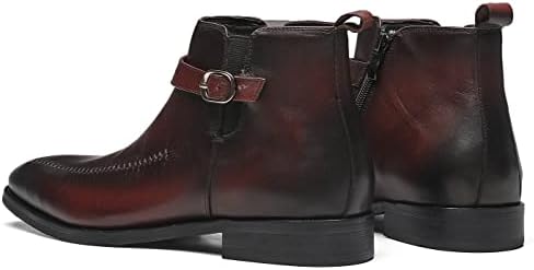 Santimon Chelsea Monk Buckle Strap Ankle Dress Leather Casual Boots Men Brown 8.5 M US | Image 4