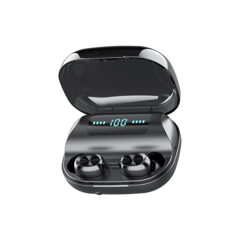 Lurrose Auriculares Inalámbricos TWS con Pantalla LED Resistentes al Agua Reducción de Ruido Control Táctil y Estuche de Carga Portátil para Uso al Aire Negro