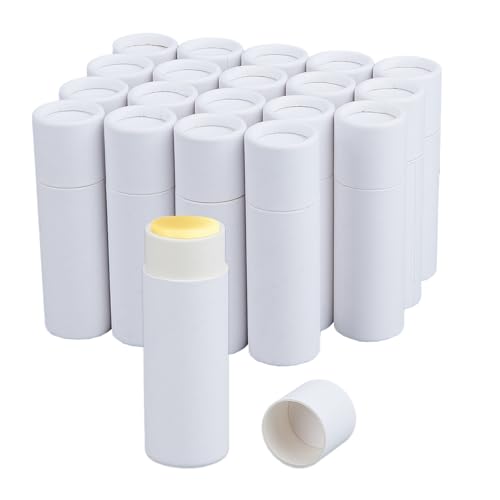 NICENEEDED 20Pcs 12g Paperboard Lip Balm Tubes, Empty Kraft Paper Chapstick Tube Holder, Push-Up Style Solid Lip Gloss Container for DIY Homemade Balm (White)